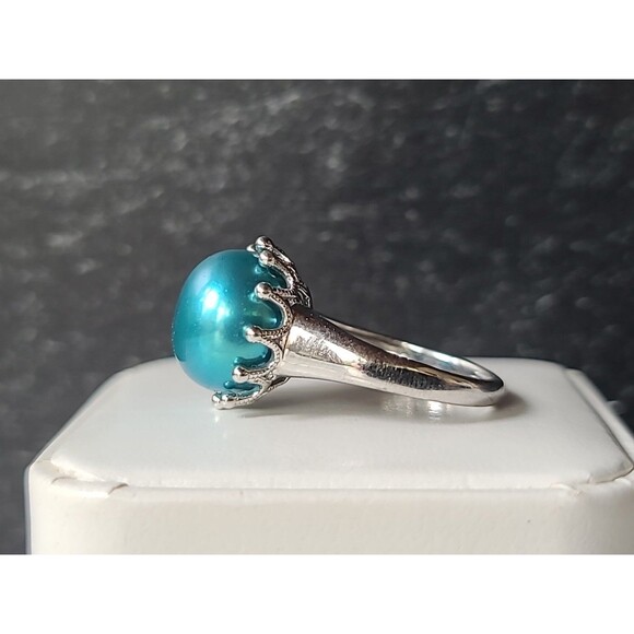 Honora 925 Sterling Silver Aqua Pearl Solitaire Ring, SIZE US 7.25 Vintage - Picture 1 of 10